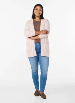 Lange offene Strickjacke mit Taschen