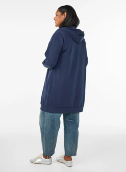 Langer Hoodie mit Reißverschluss und Taschen