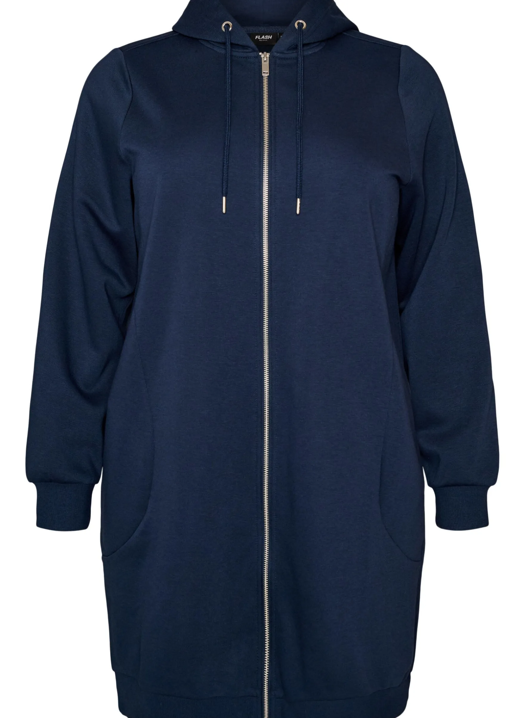 Langer Hoodie mit Reißverschluss und Taschen