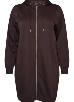 Langer Hoodie mit Reißverschluss und Taschen
