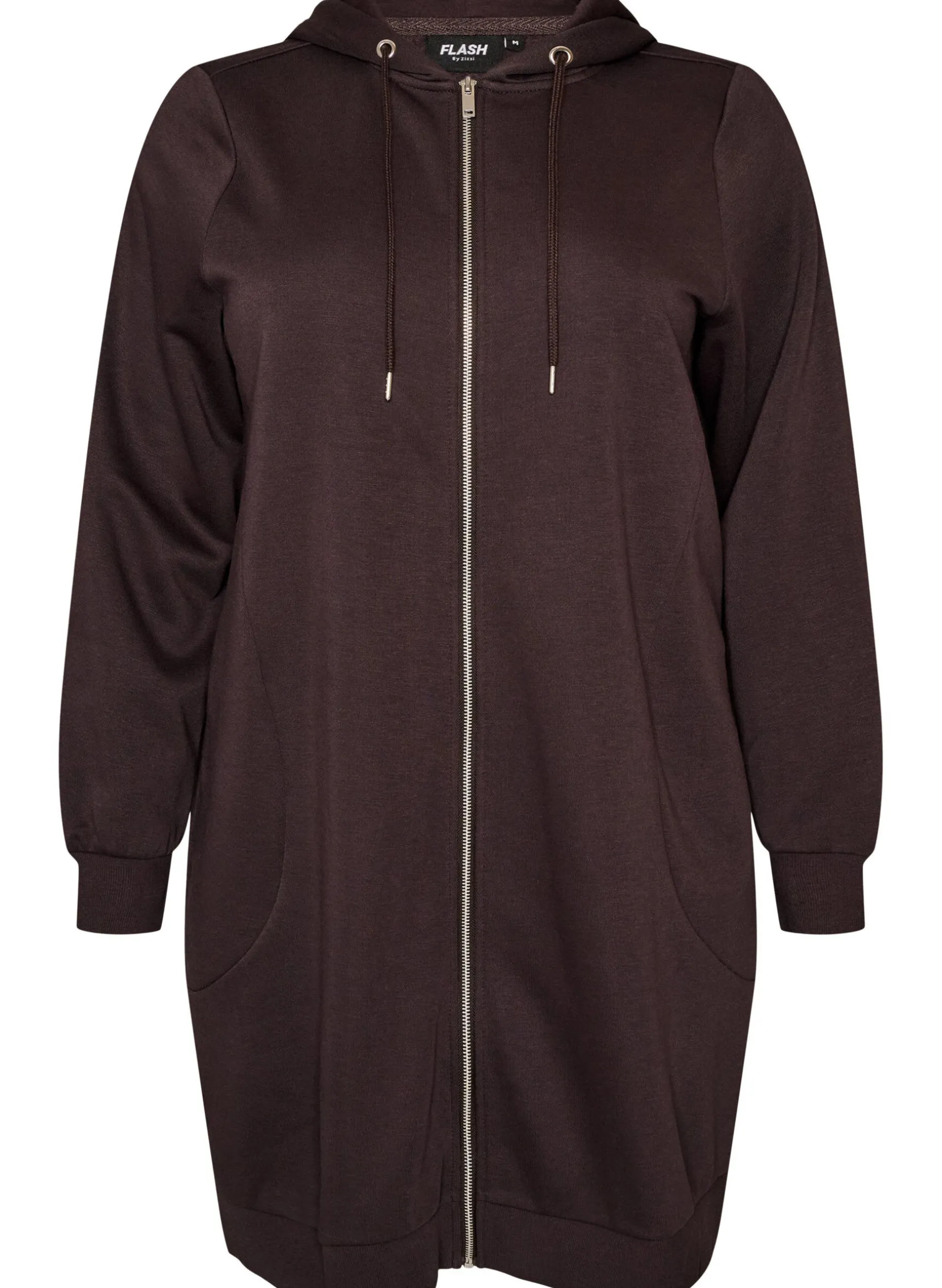 Langer Hoodie mit Reißverschluss und Taschen