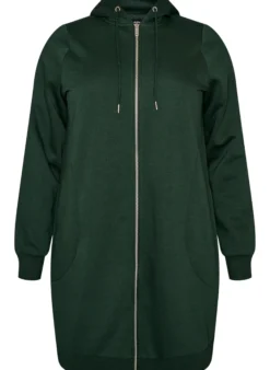 Langer Hoodie mit Reißverschluss und Taschen