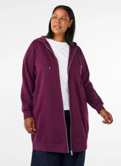 Langer Hoodie mit Reißverschluss und Taschen
