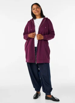 Langer Hoodie mit Reißverschluss und Taschen