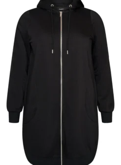 Langer Hoodie mit Reißverschluss und Taschen