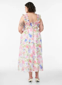 Langes geblümtes Kleid aus Lyocell mit Rüschen