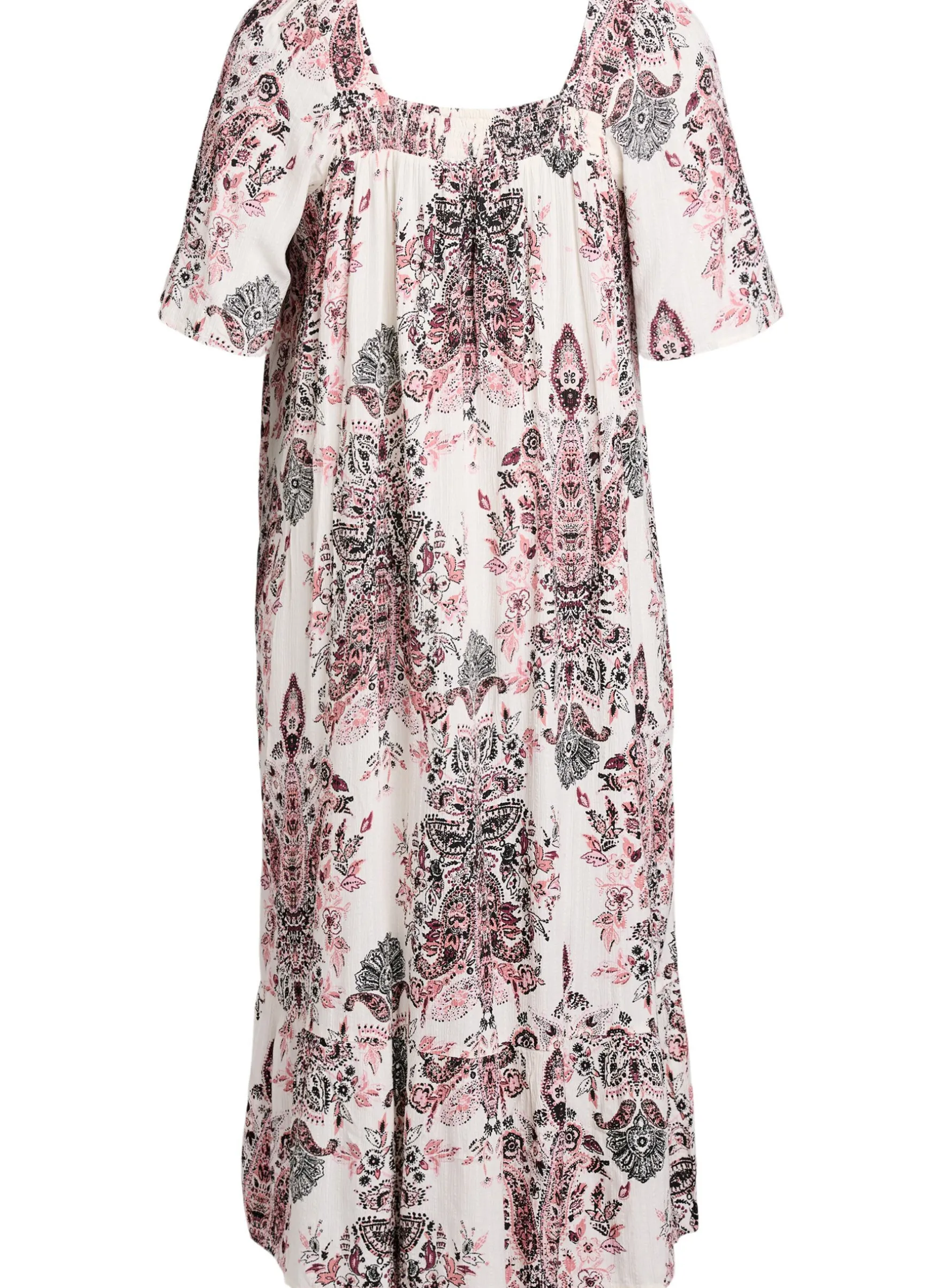 Langes Kleid mit eckigem Ausschnitt und floralen Mustern