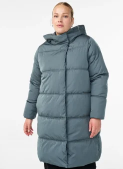 Lange Steppjacke mit Kapuze