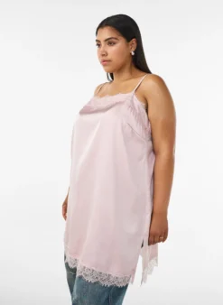 Langes Top aus Satin mit Spitzen