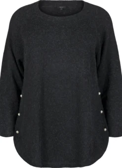 Lange Strickbluse mit Kugelknöpfen