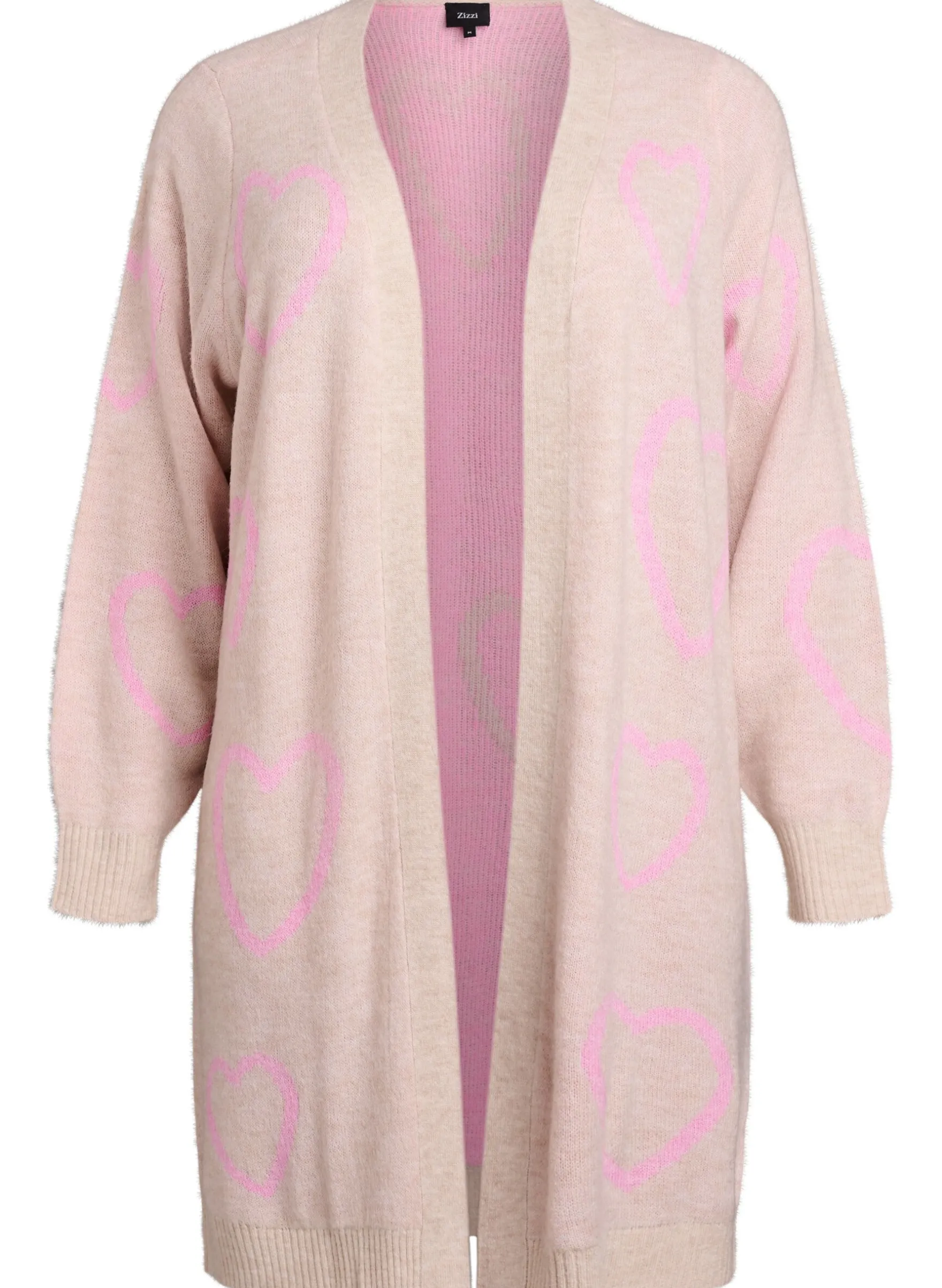 Lange Strickjacke mit Ton-in-Ton-Herzen