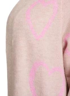 Lange Strickjacke mit Ton-in-Ton-Herzen