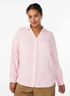 Langärmelige Bluse aus Baumwoll-Musselin mit bestickten Motiven