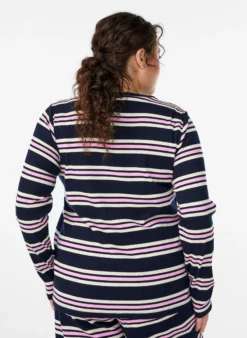 Langärmeliges Nachtoberteil aus geripptem Jersey mit Streifen