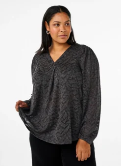 Langärmlige Bluse mit Glitzer und Muster