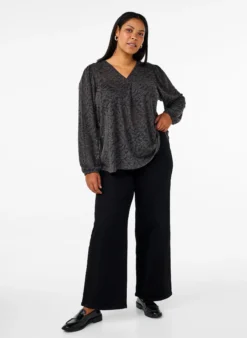 Langärmlige Bluse mit Glitzer und Muster
