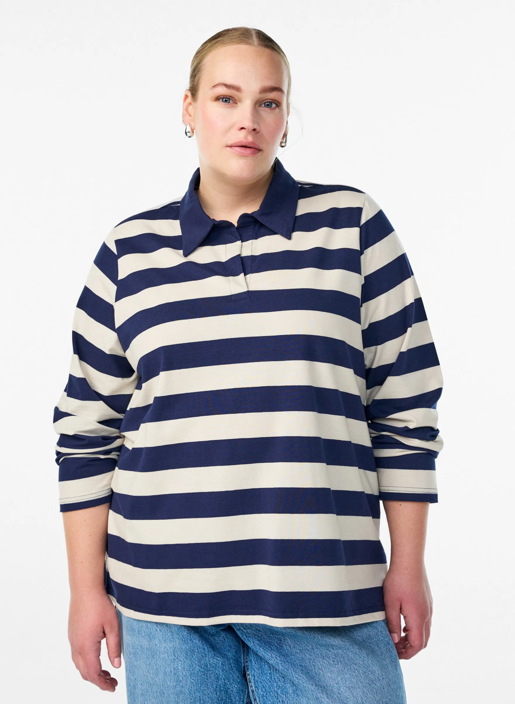 Langärmliges Poloshirt mit breiten Streifen