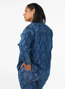 Lockeres Hemd aus Denim mit Schlangenprint