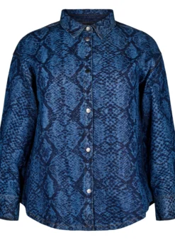 Lockeres Hemd aus Denim mit Schlangenprint