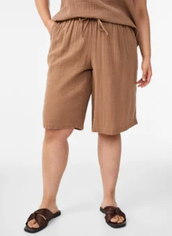 Lockere Shorts aus Baumwollmusselin mit hoher Taille