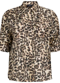 Locker sitzendes Shirt mit Tierprint und Brusttaschen
