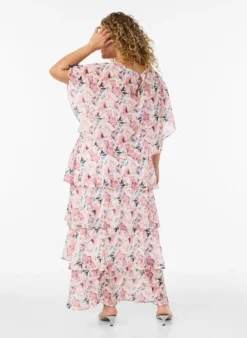 Maxikleid mit Rüschen-Volants und abnehmbarem Cape