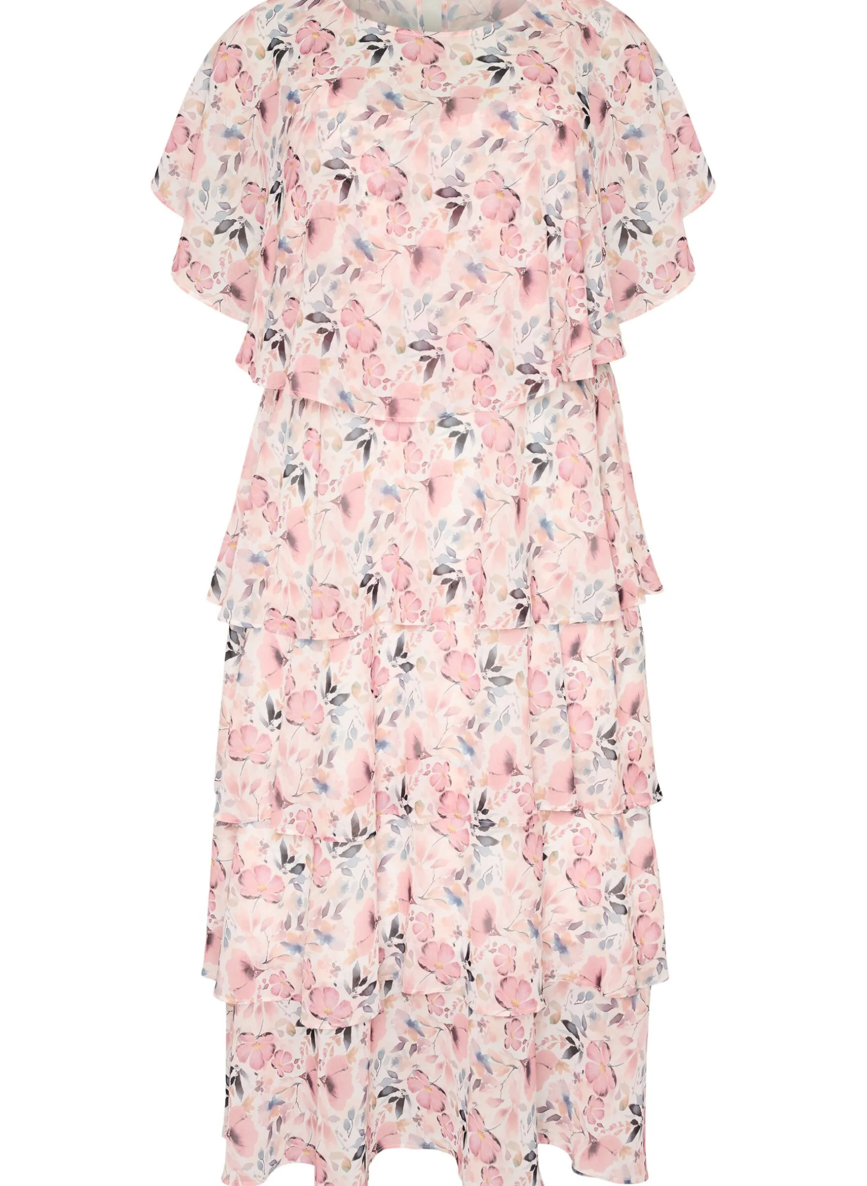 Maxikleid mit Rüschen-Volants und abnehmbarem Cape