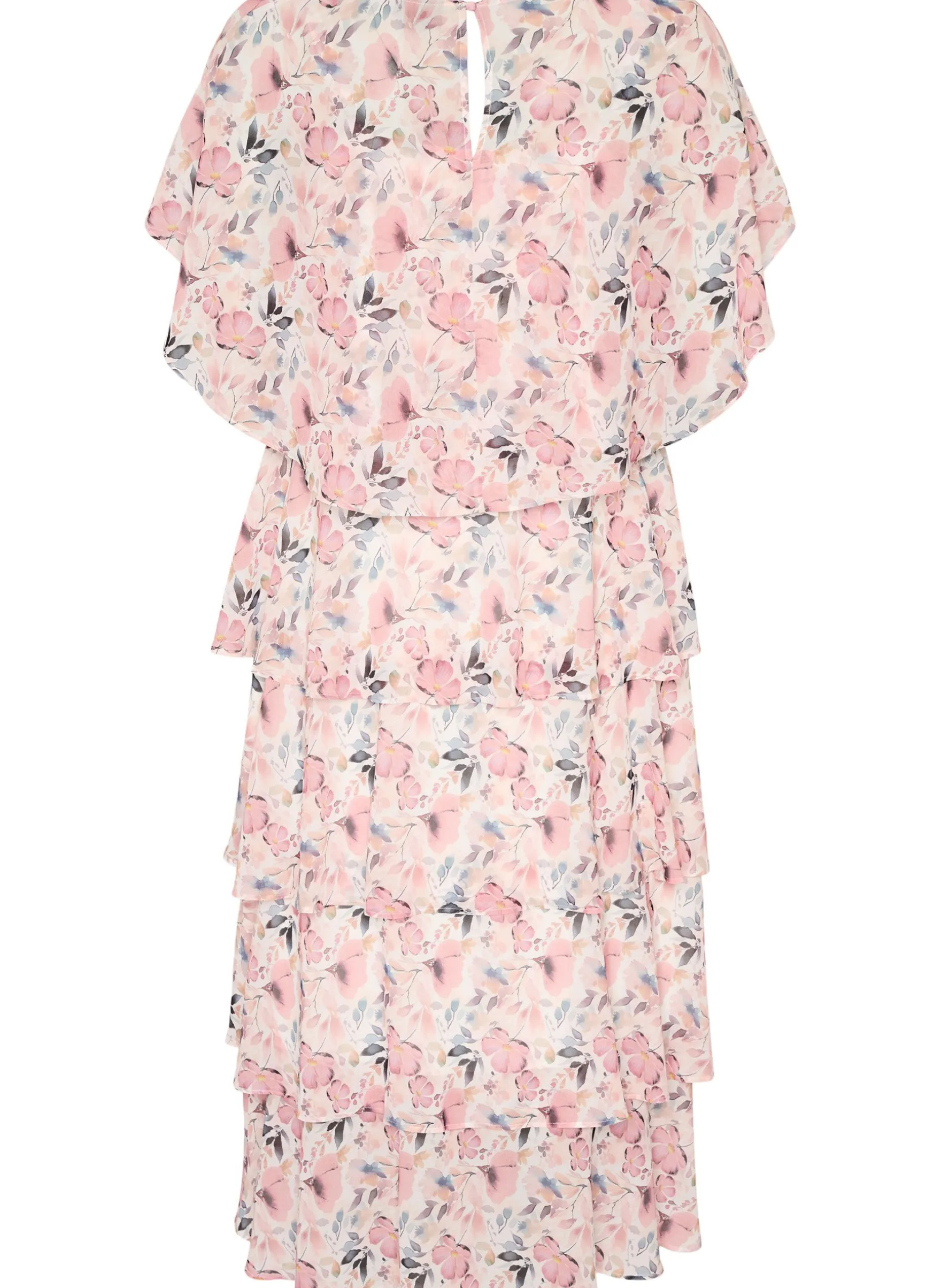 Maxikleid mit Rüschen-Volants und abnehmbarem Cape