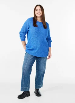 Melierte Strickbluse mit Rundhalsausschnitt