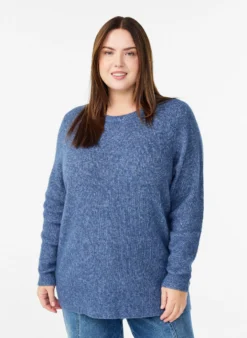 Melierte Strickbluse mit Rundhalsausschnitt