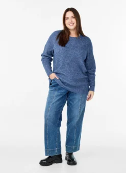 Melierte Strickbluse mit Rundhalsausschnitt