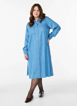 Midi-Hemdblusenkleid aus weichem Lyocell-Denim
