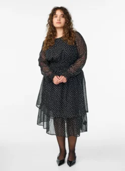 Midikleid aus Chiffon mit Punktmuster