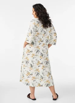Midikleid aus Leinen und Viskose mit 1/2-Ärmeln
