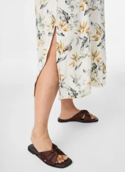 Midikleid aus Leinen und Viskose mit 1/2-Ärmeln