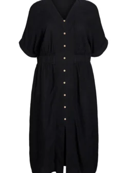 Midikleid aus Leinen und Viskose mit vorderen Schlitzen.