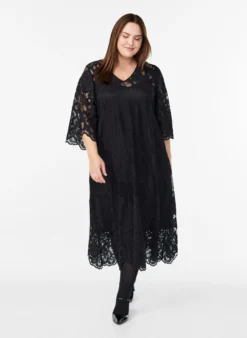 Midikleid aus Spitze mit V-Ausschnitt