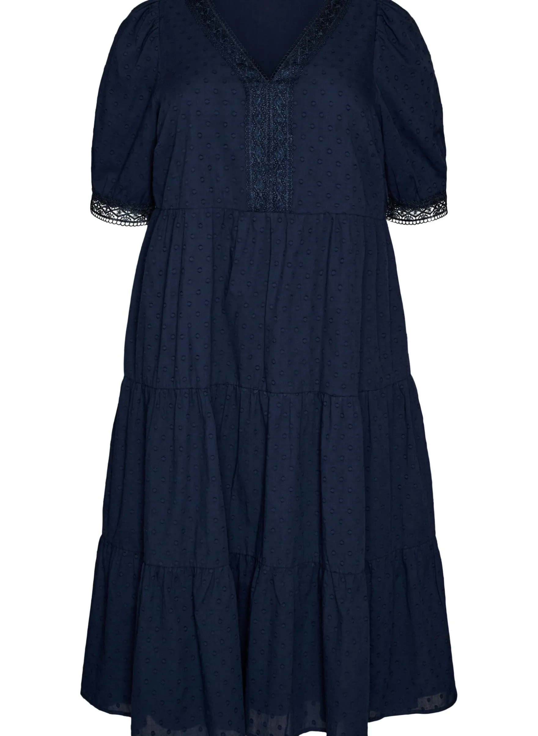 Midikleid aus strukturierter Baumwolle mit Häkeldetails
