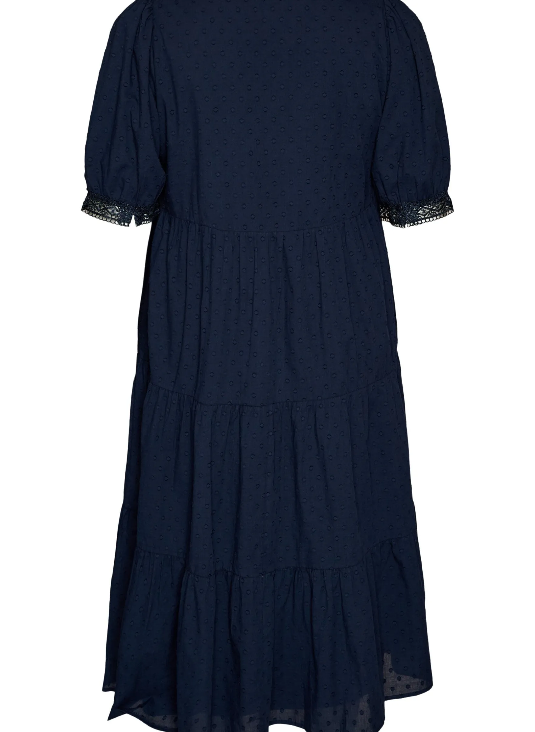 Midikleid aus strukturierter Baumwolle mit Häkeldetails