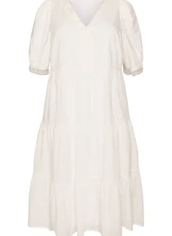Midikleid aus strukturierter Baumwolle mit Häkeldetails