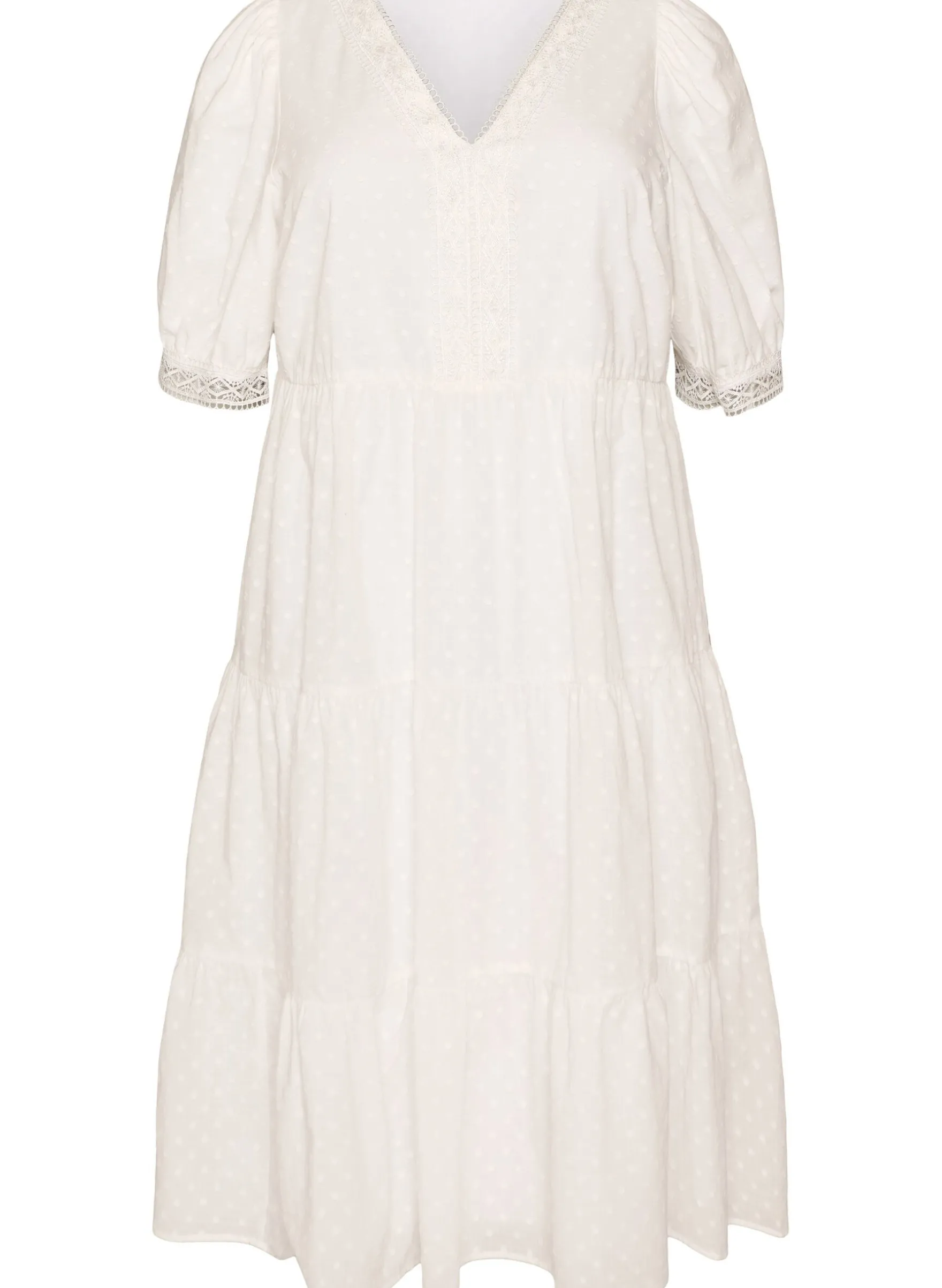 Midikleid aus strukturierter Baumwolle mit Häkeldetails