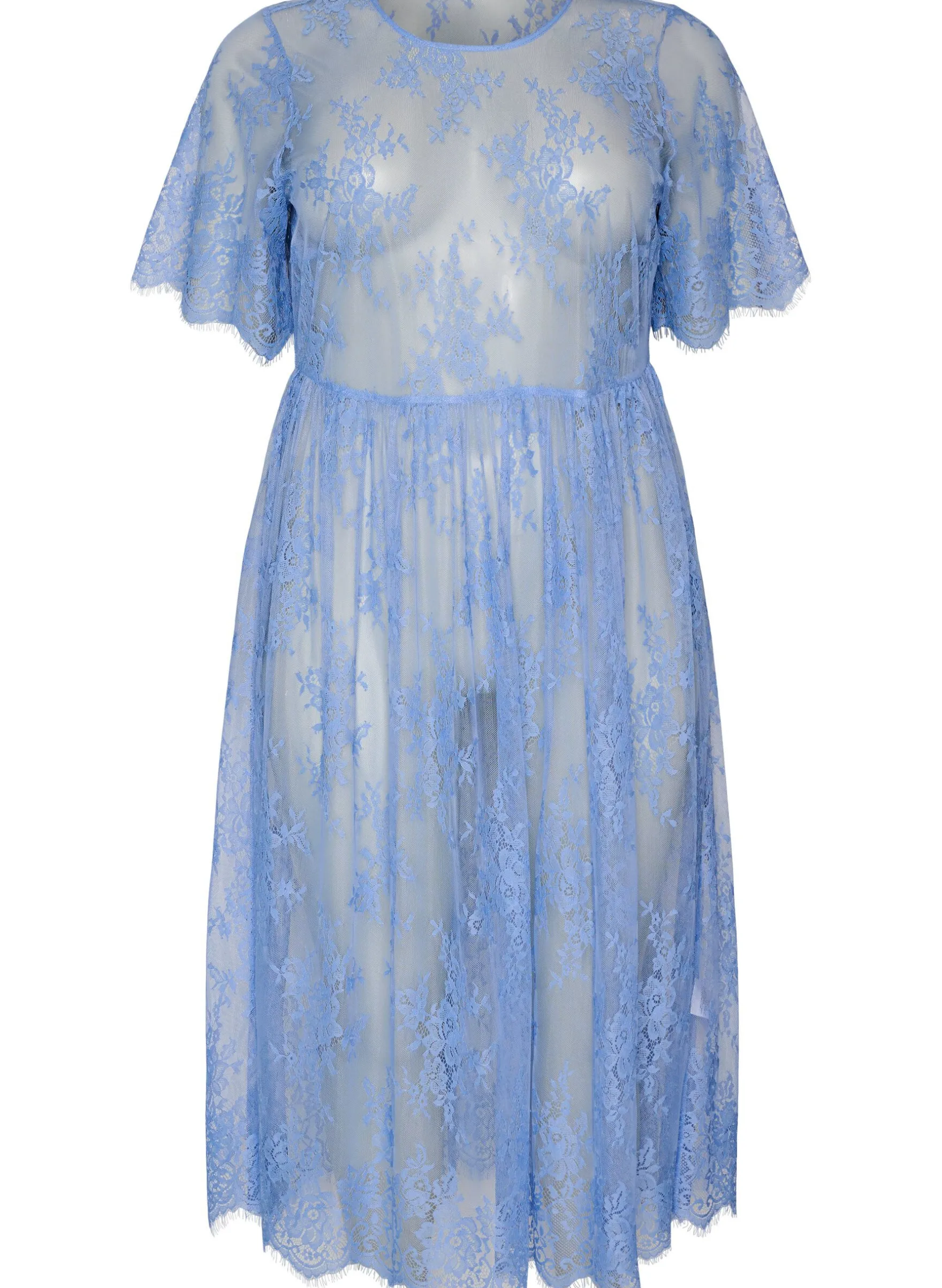 Midikleid aus transparenter Spitze mit kurzen Ärmeln