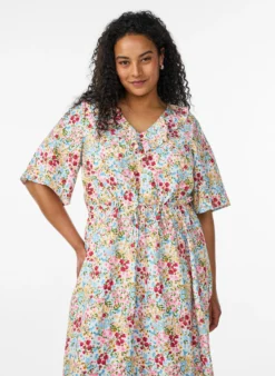 Midikleid aus Viskose mit geblümtem Muster und Rüschenkragen