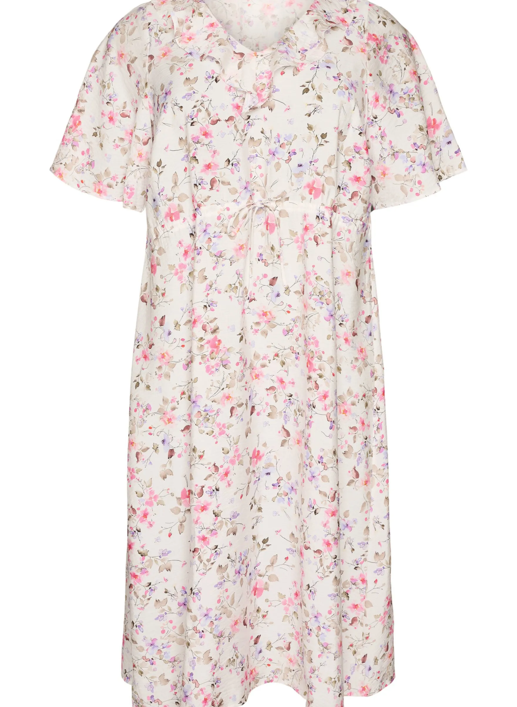 Midikleid aus Viskose mit geblümtem Muster und Rüschenkragen
