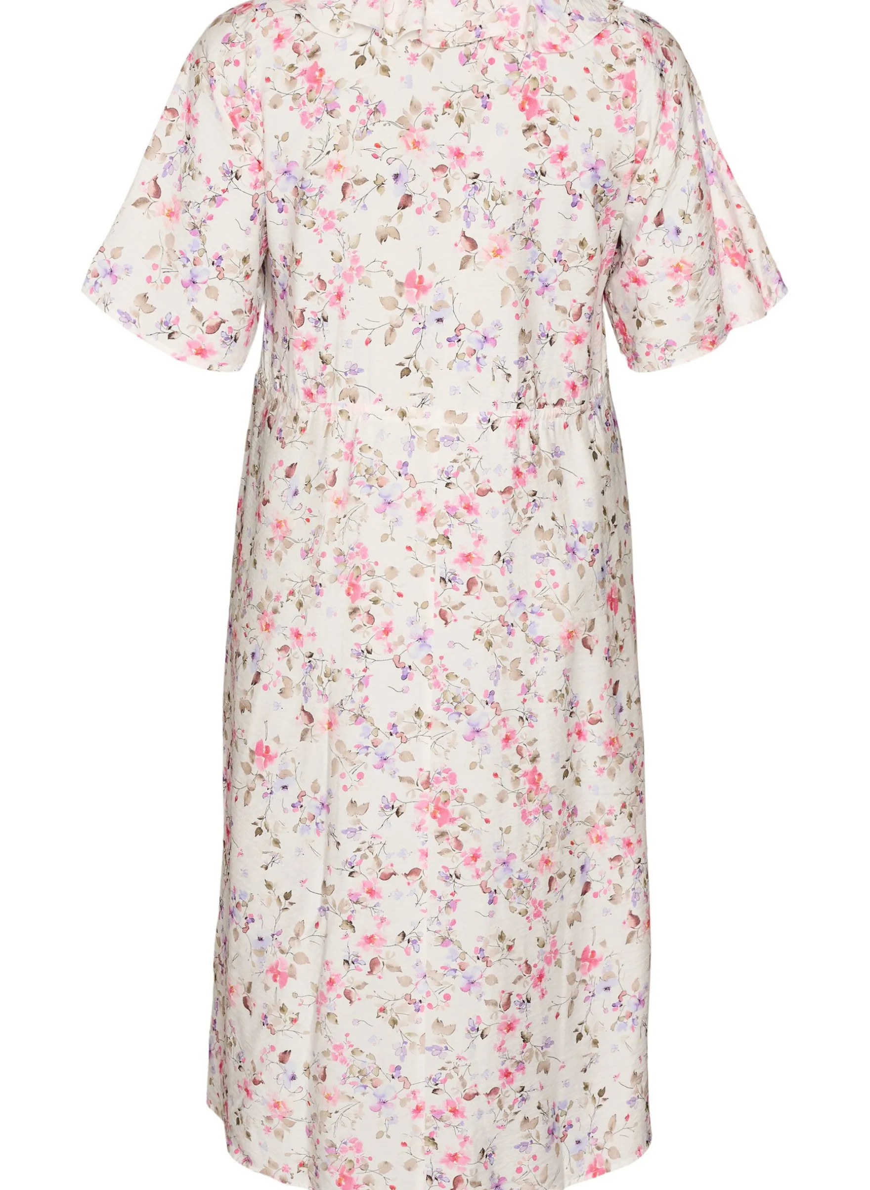 Midikleid aus Viskose mit geblümtem Muster und Rüschenkragen