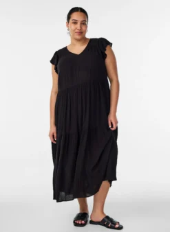 Midikleid aus Viskose mit Rüschenärmeln