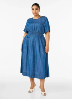 Midikleid in Jeans-Optik mit Gummizug in der Taille