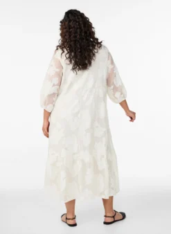 Midikleid mit Blumenprint und transparenten 3/4-Ärmeln