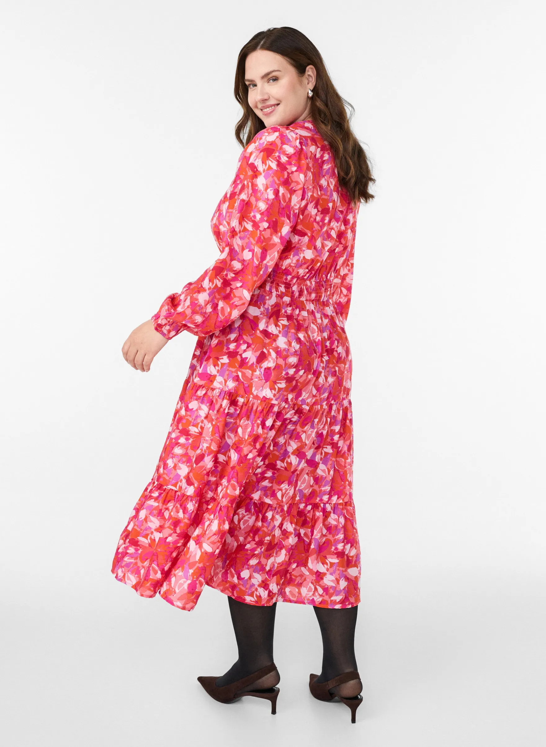 Midikleid mit buntem Blättermuster