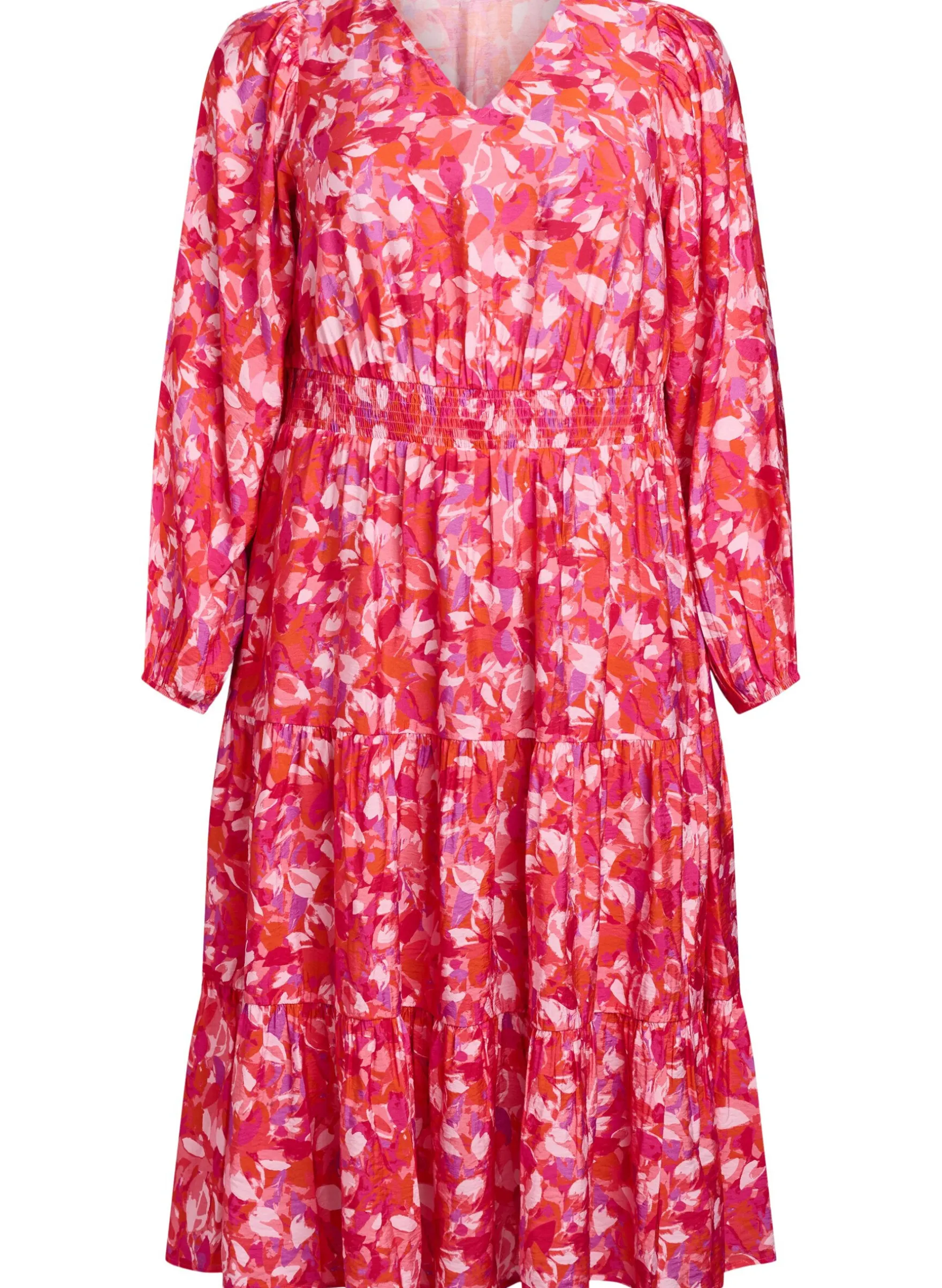 Midikleid mit buntem Blättermuster